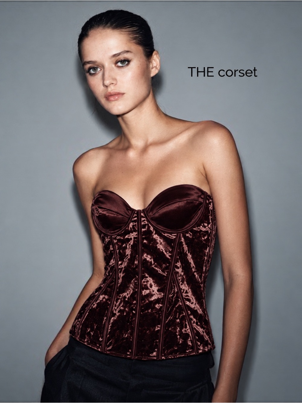 Zara Velvet Corset in Burgundy NWT